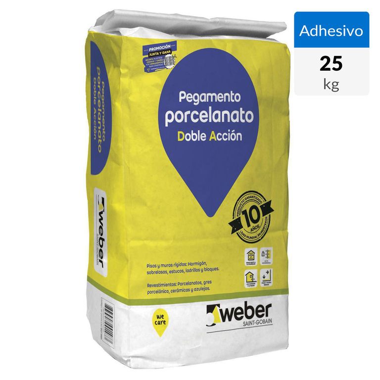 Adhesivo Porcelanato Piso y muro Superficie Rígido 25 kg