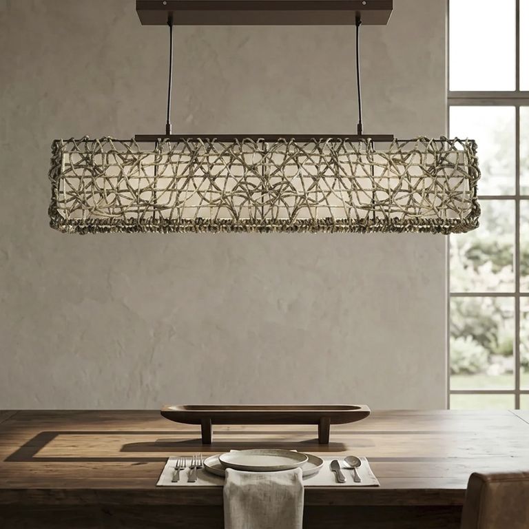Lámpara Colgante Rectangular Ratán Café