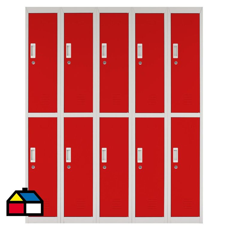 Locker Acero con Llave 10 Puerta(s) 10 Repisa(s) 50x166x140 cm Rojo