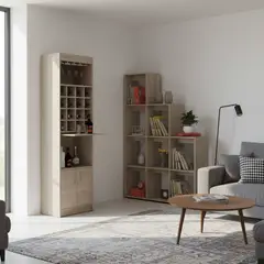 TUHOME - Combo Mueble De Bar + Biblioteca Escalera Madera Rovere