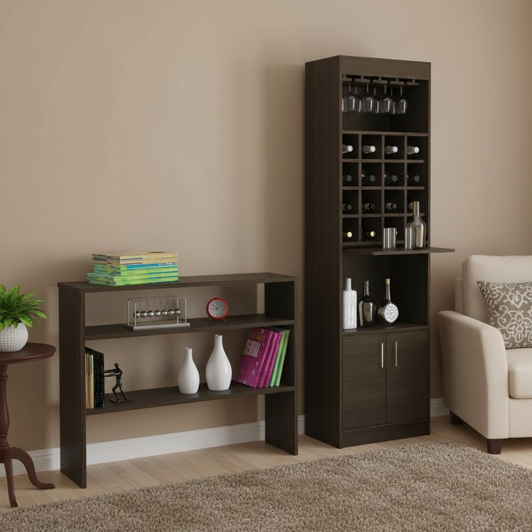Combo Mueble De Bar + Arrimo Madera Wengué