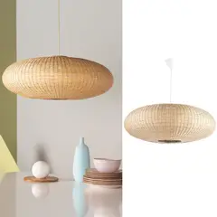 DECO MIMBRE - Lámpara de colgar Mimbre Circular Blanca