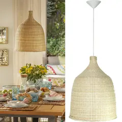 DECO MIMBRE - Lámpara de colgar Mimbre Campana II Blanca