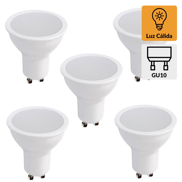 Pack 5 Ampolletas Led 6 W GU10 250 lm Luz Cálida