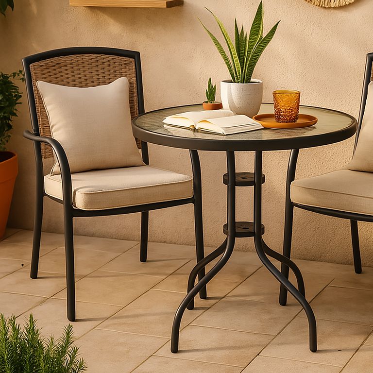 Mesa de Terraza Redonda Vidrio 80x70x80 cm Negro
