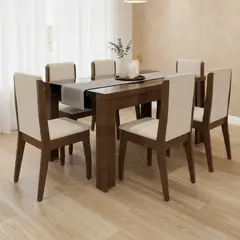DECOCASA - Juego de Comedor Parise 6 Sillas Mesa Rectangular 90x77x160 cm Café