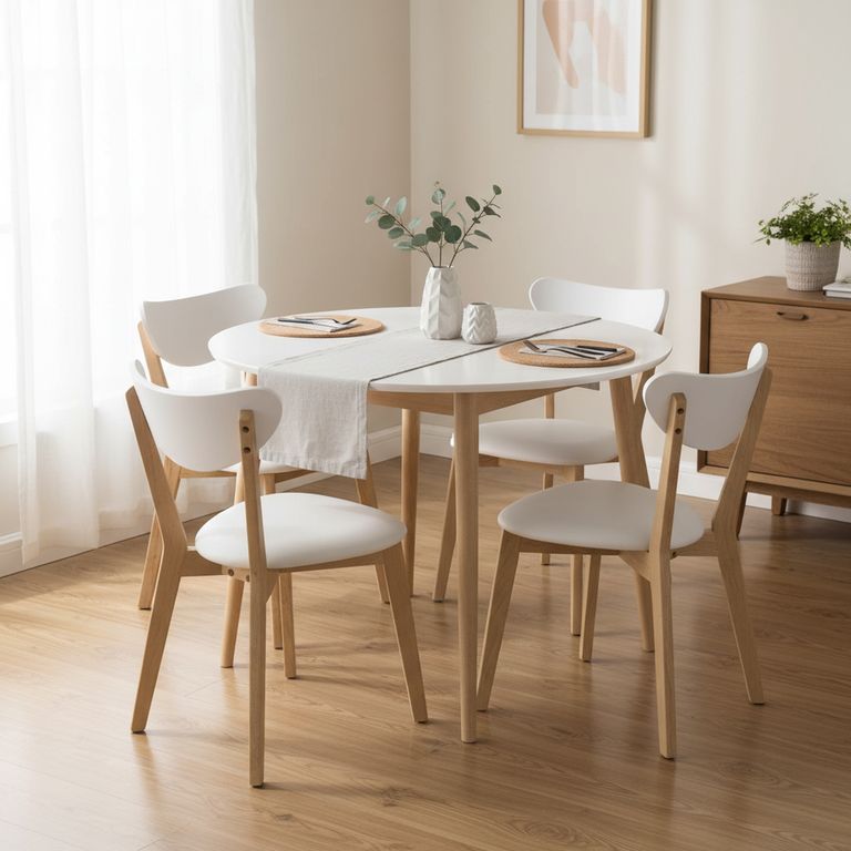 Juego de Comedor Lucca 4 Sillas Mesa Redonda 105x74,8x105 cm Blanco