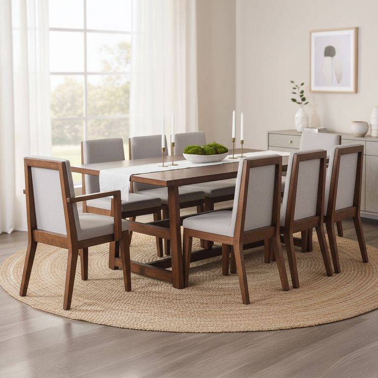 Juego de Comedor Iberia 8 Sillas Mesa Rectangular 110x80x220 cm Café