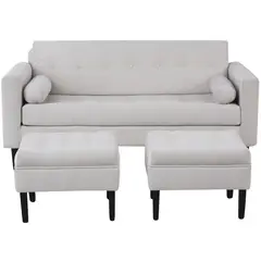 BODEVIR - Sofá 3 cuerpos + 2 pouf crudo