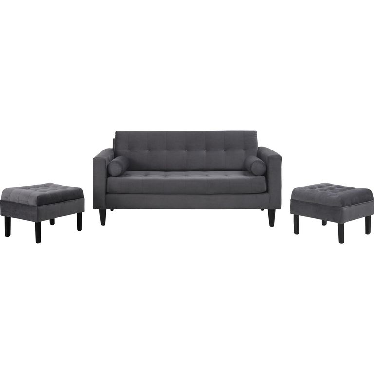 Sofá 3 cuerpos + 2 pouf gris
