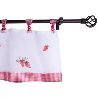 JOVIAL - Cenefa de cocina 45x135cm frutillas cuadrillé roja