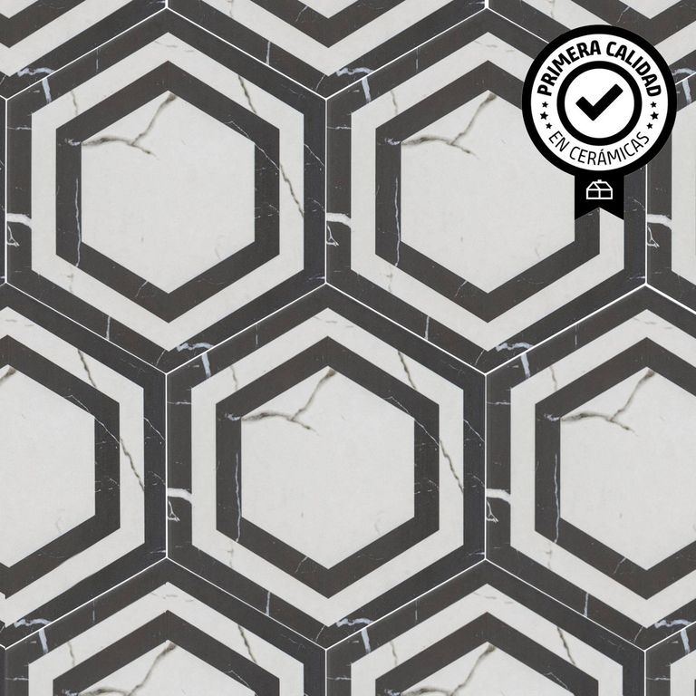 Cerámica 20x23 cm Hexagon Calacatta Blanco/Negro 1 m2