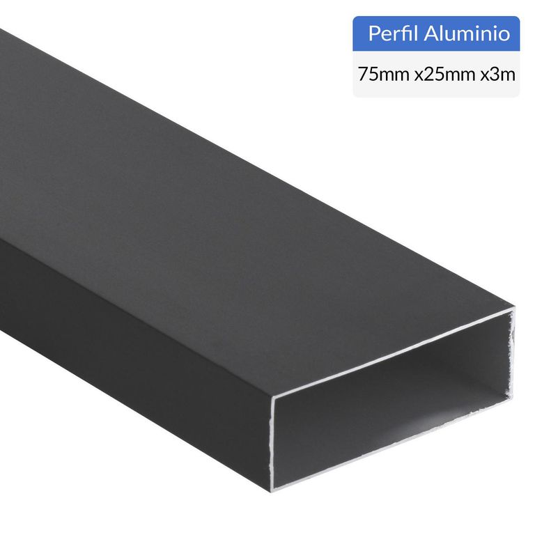Perfil Tubular Negro Aluminio 75x25x1 mm 3 m