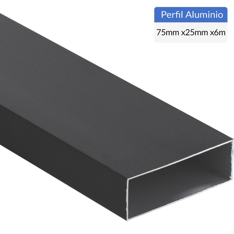 Perfil Tubular Negro Aluminio 75x25x1 mm 6 m