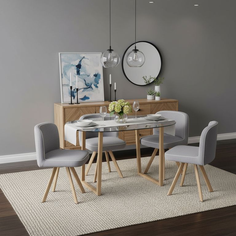 Juego de Comedor Graph 4 Sillas Mesa Rectangular 100x100x75 cm Transparente