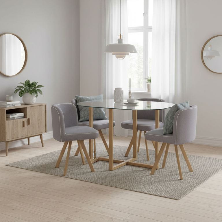 Juego de Comedor Graph 4 Sillas Mesa Rectangular 100x100x75 cm Transparente