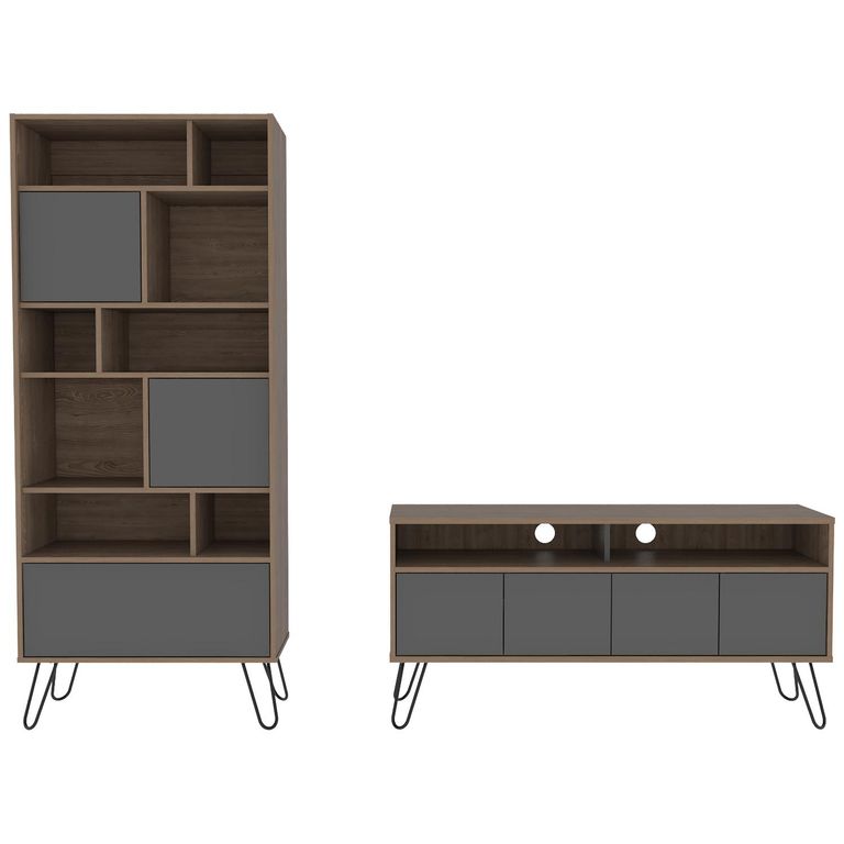 Combo rack + biblioteca miel/plomo