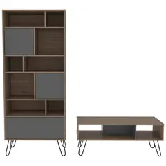 TUHOME - Combo biblioteca + mesa miel/plomo