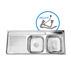 DOMSA - Lavaplatos Sobreponer Izquierdo 2 Cubeta(s) 120x15x50 cm Acero inoxidable