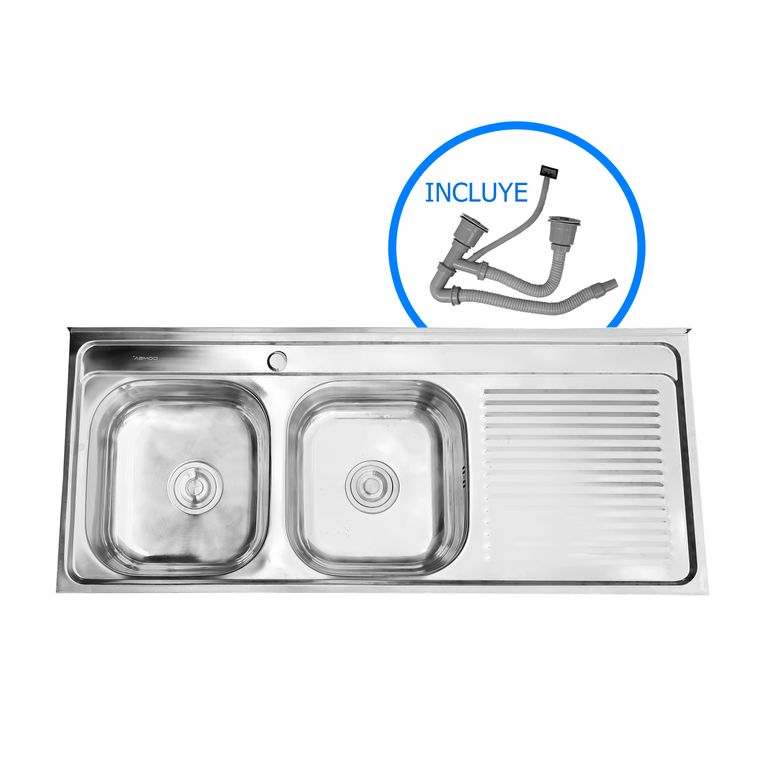 Lavaplatos Sobreponer Derecho 2 Cubeta(s) 120x15x50 cm Acero inoxidable