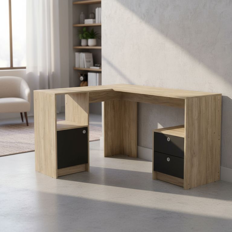 Escritorio en L Esquinero Bosco Bosco Beige 112.5x75.5x135 cm