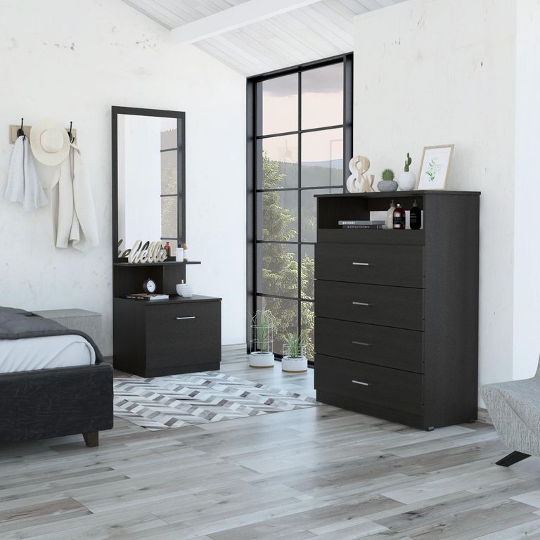 TUHOME Cómoda + Velador Wengue 180X60X30 Cm