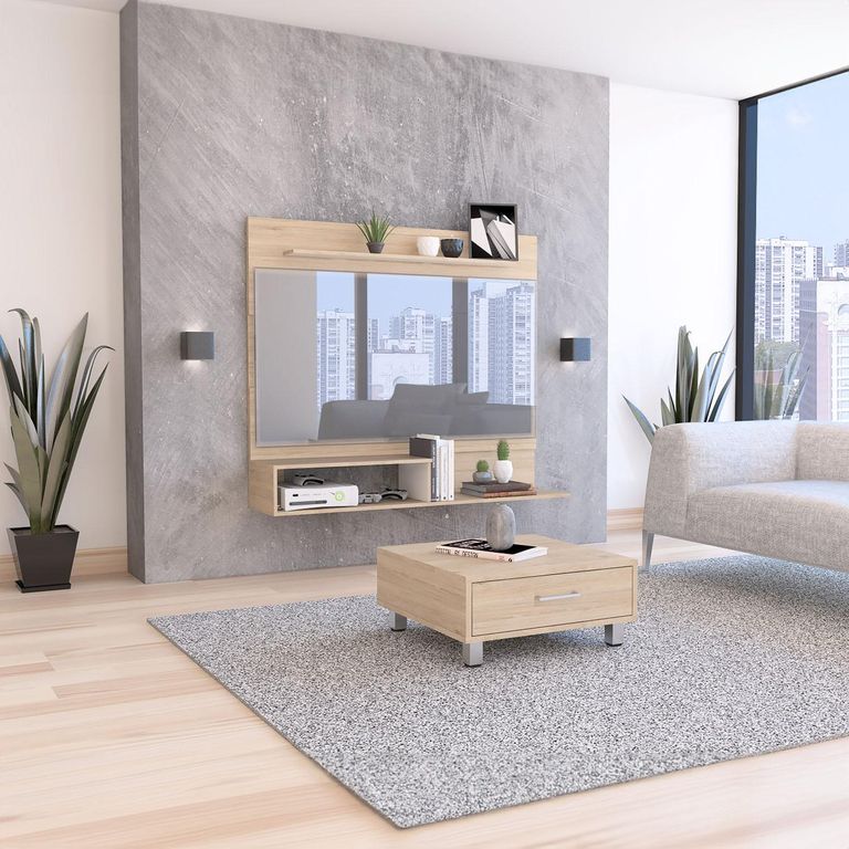 Panel TV 40" + mesa centro rovere/blanco 120x140x32 cm