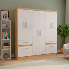 YARDAS - Clóset 6 Puerta(s) 2 Cajón(es) 1 Repisa(s) 162x180x45 cm Blanco/Natural