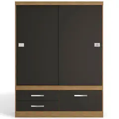 YARDAS - Clóset 2 Puerta(s) 3 Cajón(es) 2 Repisa(s) 136x180x52 cm Teca/Negro