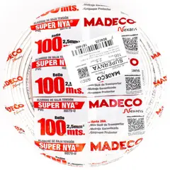 MADECO - Alambre de Cobre Aislado H07V-U 1x2,5 mm2 100 metro(s) Blanco