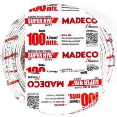 MADECO - Alambre de cobre aislado (H07V-U) 1,5 mm2 100 m Blanco