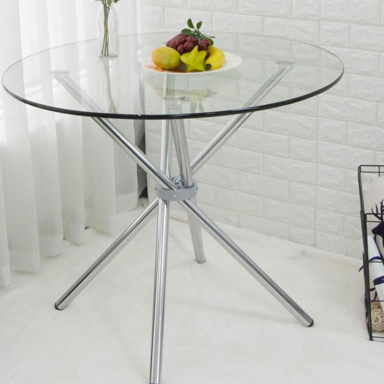 Mesa Vidrio Redonda Transparente/plata 90x75x90 cm