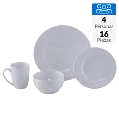 JUST HOME COLLECTION - Juego de Loza 16 Piezas Porcelana Textura Blanco