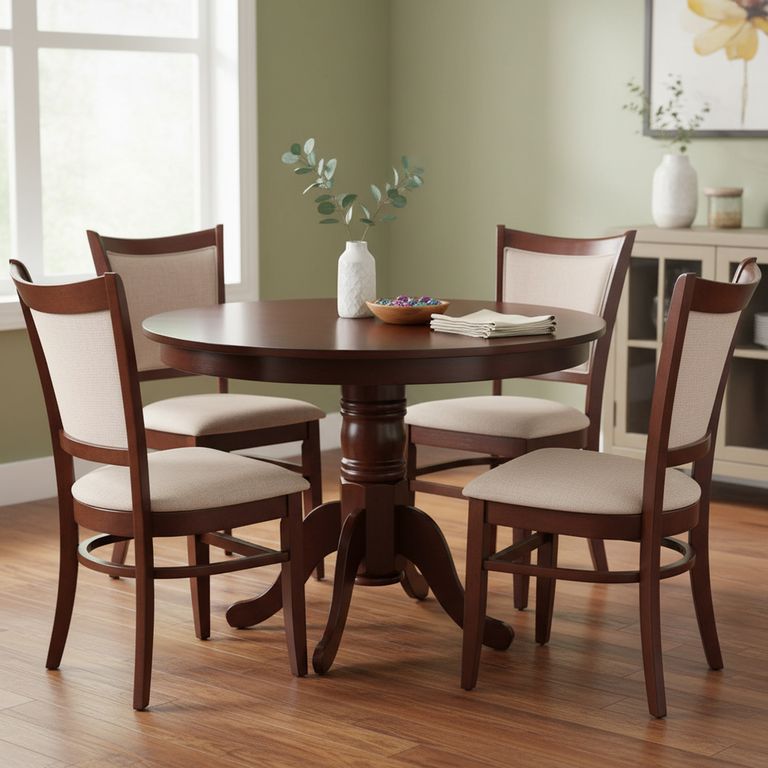 Juego de Comedor Calabria 4 Sillas Mesa Redonda 106x75x106 cm Café