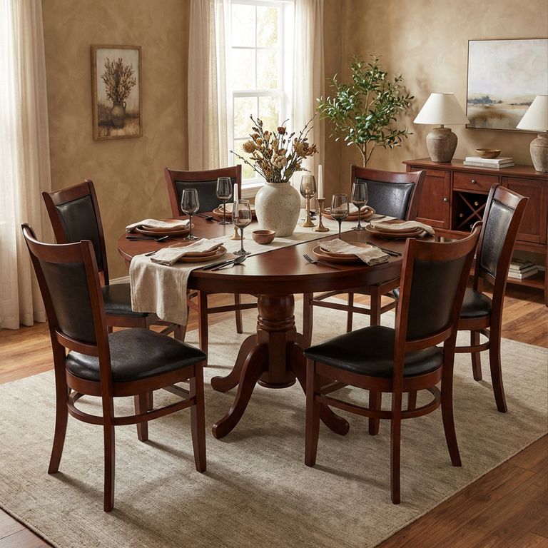 Juego de Comedor Calabria 6 Sillas Mesa Redonda 106x75x106 cm Café