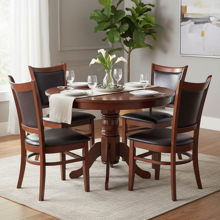 Juego de Comedor Calabria 4 Sillas Mesa Redonda 106x75x106 cm Café