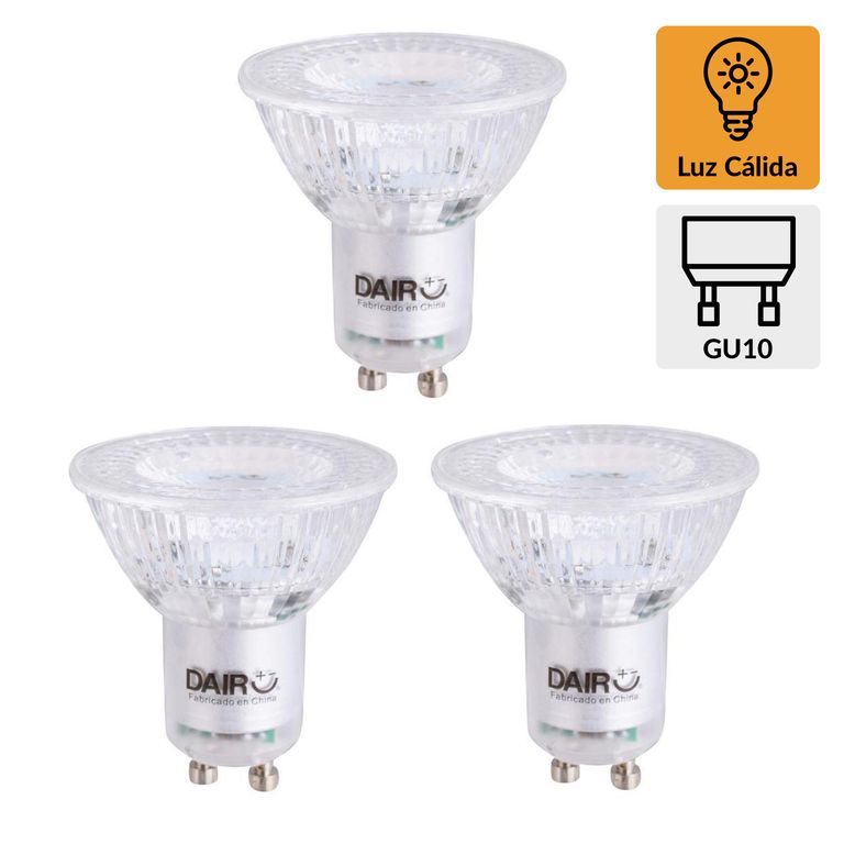 Pack 3 Ampolletas Led 4.3 W GU10 430 lm Luz Cálida