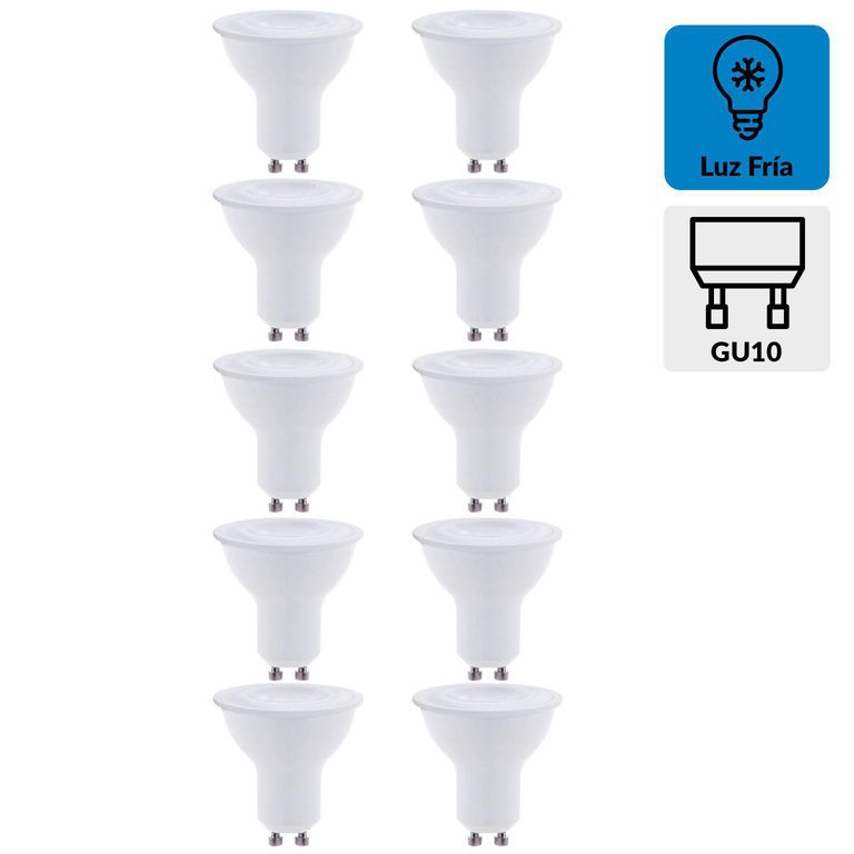 Pack 10 Ampolletas Led 6 W GU10 550 lm Luz Fría
