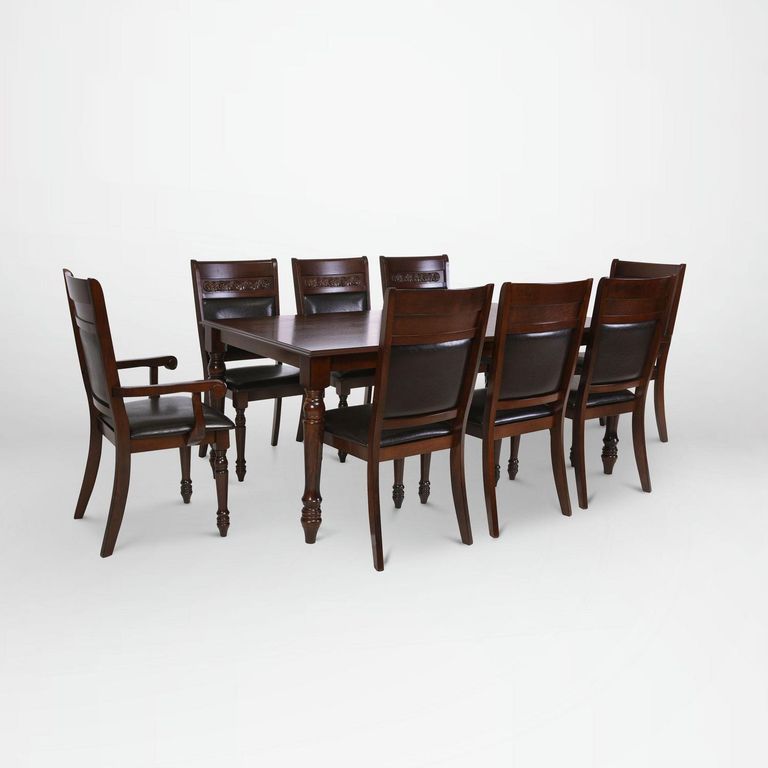 Juego Comedor New Cordobes 6 Sillas + 2 Sitiales Mesa Rectangular 106x76x180 cm Café
