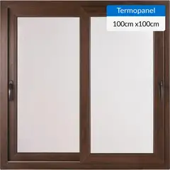 TERMOHOME - Ventana corredera 100x100 cm termopanel PVC nogal