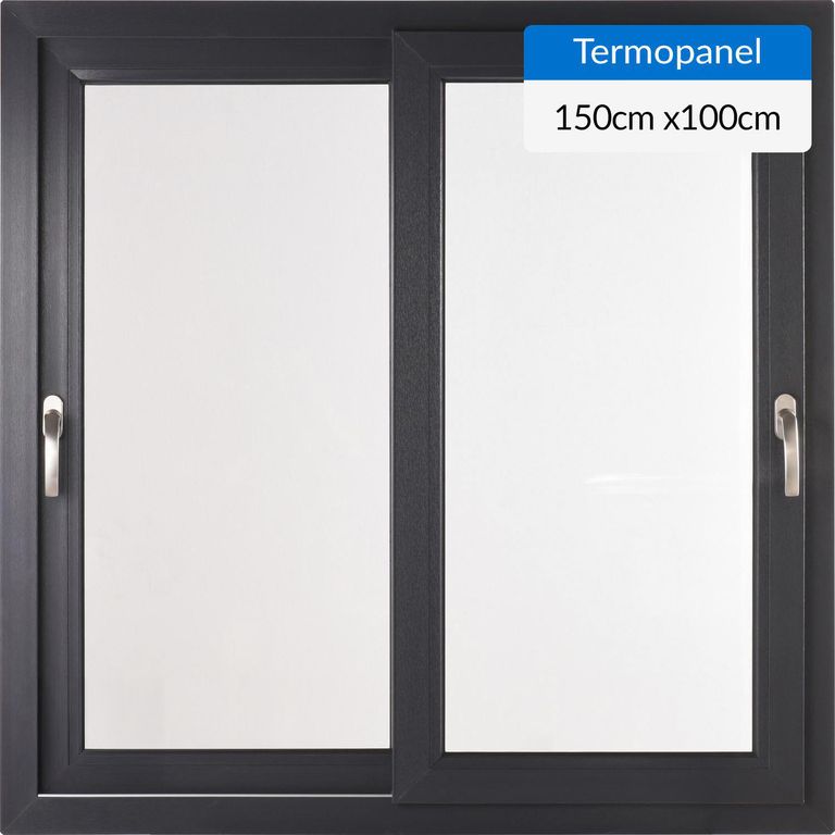 Ventana corredera 150x100 cm termopanel PVC grafito