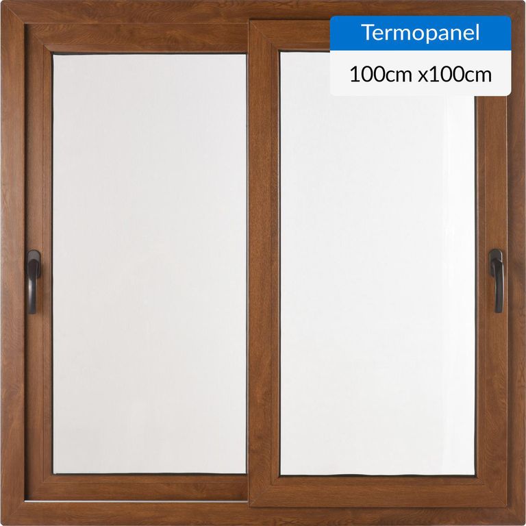Ventana corredera 100x100 cm termopanel PVC roble