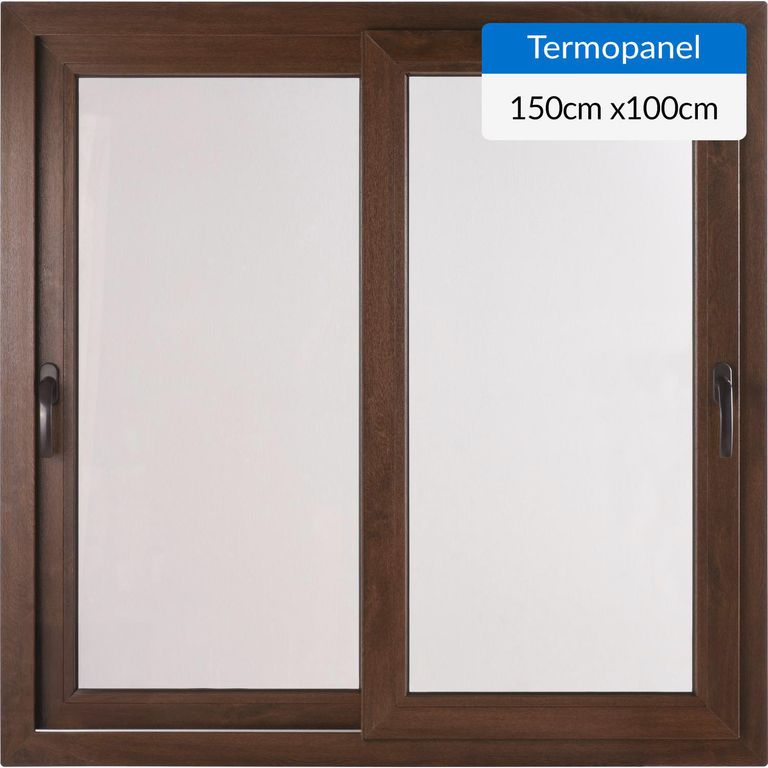 Ventana corredera 150x100 cm termopanel PVC nogal