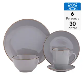 JUST HOME COLLECTION - Juego de Loza 30 Piezas Cerámica Sólido Gris