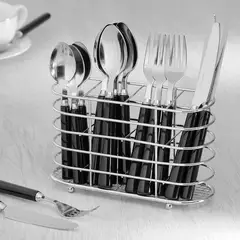 JUST HOME COLLECTION - Juego de Cubiertos Acero Inoxidable Negro 16 Piezas Incluye Organizador