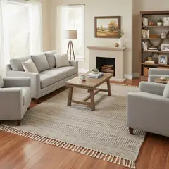 JUST HOME COLLECTION - Alfombra Grande Living Tofo Yute y Algodón con Flecos