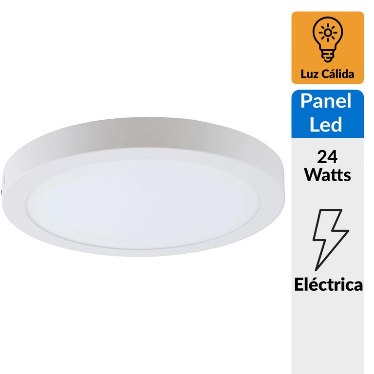Panel Led Sobrepuesto Circular Blanco 24W Luz Cálida