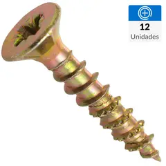 FIXSER - Tornillo Tirafondo Cabeza Phillips Madera 16 mm 3.5 mm 12 Unidades