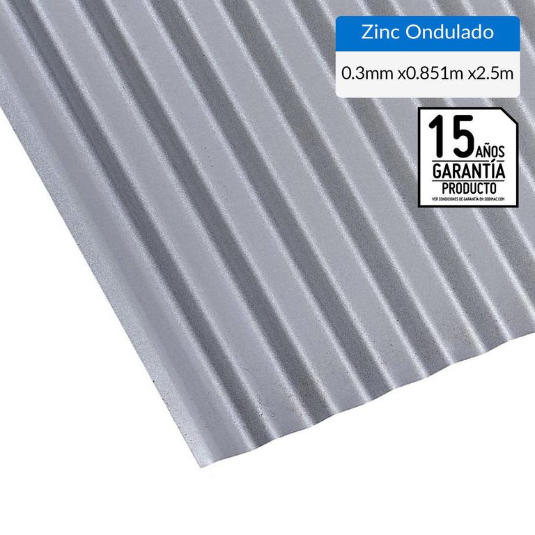 Plancha Zinc Acanalada 0.30 mm 85.1x250 cm Gris AZM150