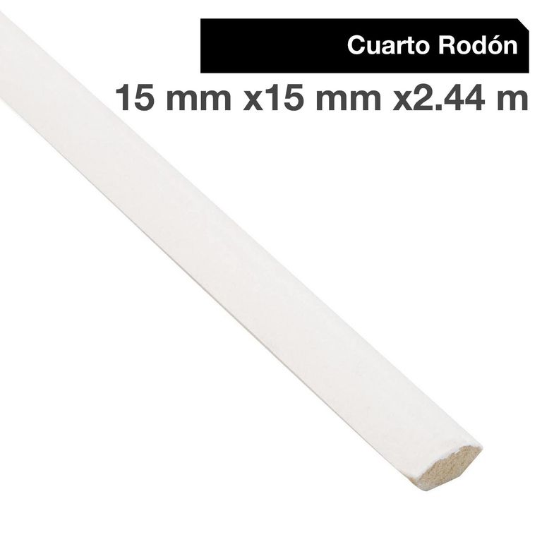 Moldura 1/4 Rodón MDF Blanco 15 mm 1.5x240 cm